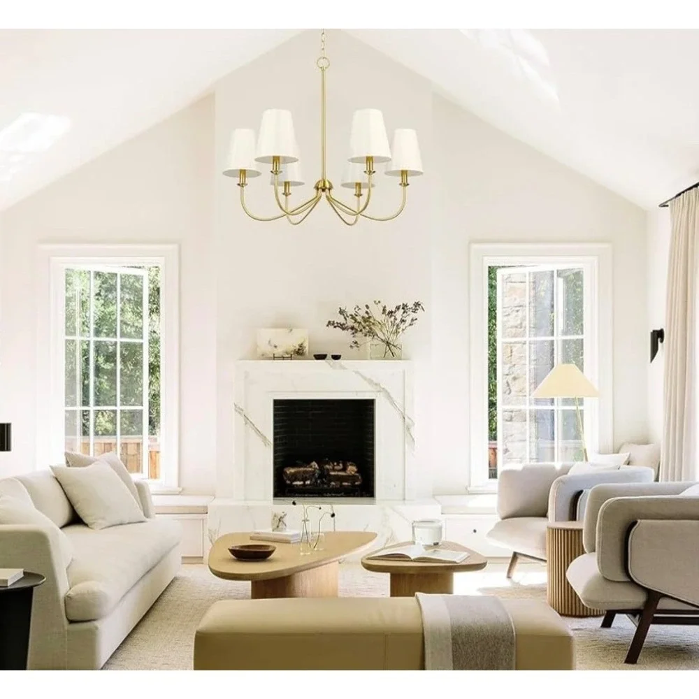 New‎ in Box 6-Light Homebelife Chandelier Brushed Bronze Gold Beige Shade Light